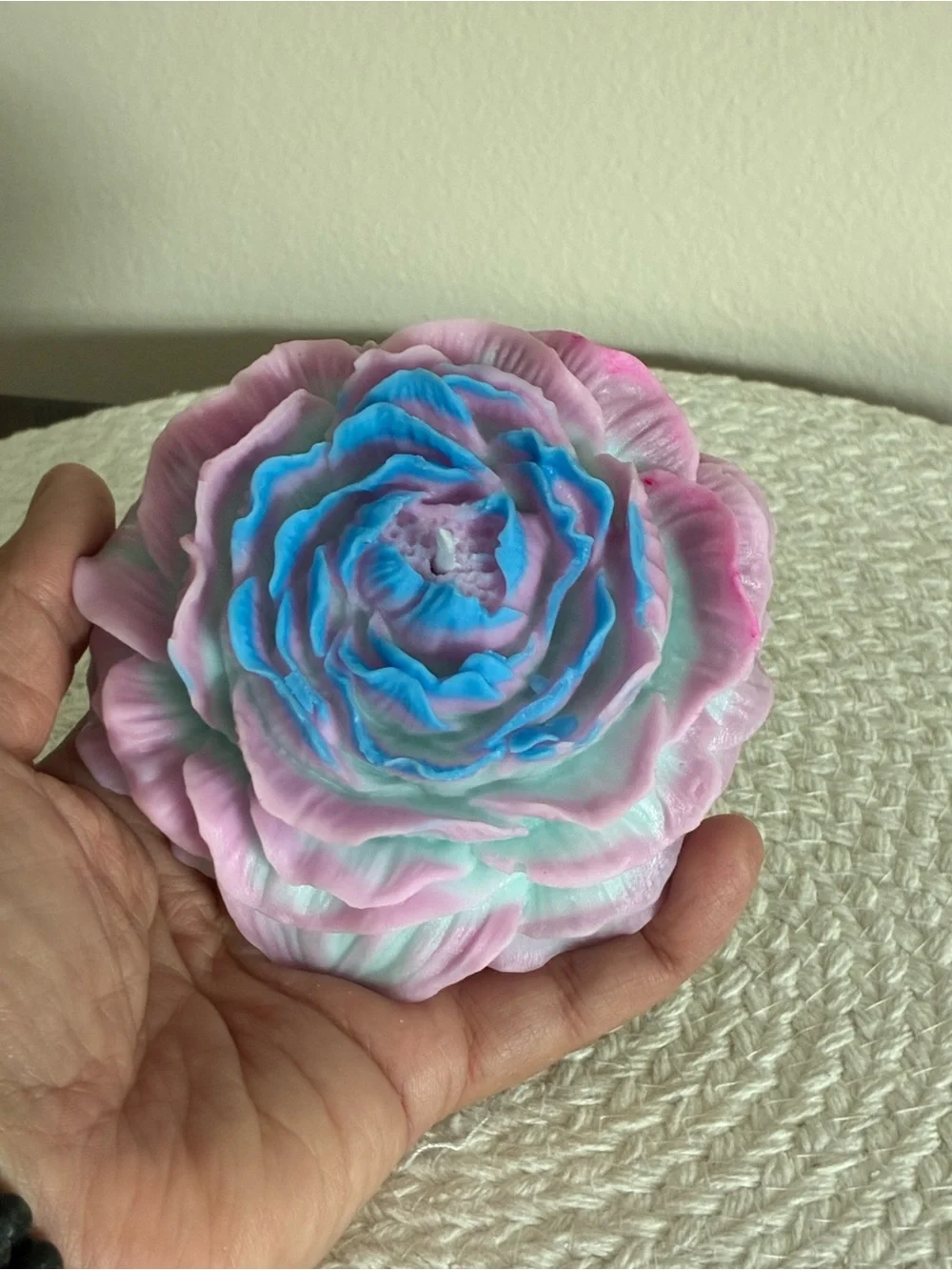 Decorative Pink and Blue Floral Accent Candle - Unbranded